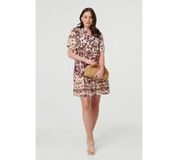 Izabel London Border 1/2 Sleeve Short Shirt Dress - 16 - Brown