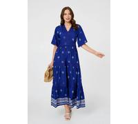 Izabel London Border Print 1/2 Sleeve Maxi Dress - 10 - Blue