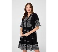Izabel London Border Print 1/2 Sleeve Short Dress - 16 - Black
