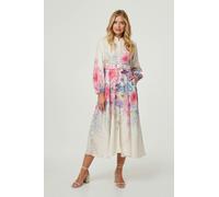 Izabel London Border Print Belt Detail Midi Dress - 16 - Cream