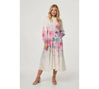 Izabel London Border Print Belt Detail Midi Dress In White White 10