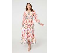 Izabel London Border Print Empire Kimono Maxi Dress - Pink - 16