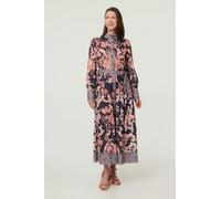 Izabel London Border Print High Neck Maxi Shirt Dress - 12 - Navy