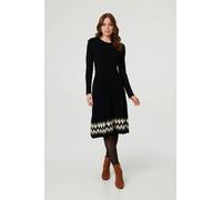 Izabel London Border Print Knee Length Knit Dress - 16 - Black