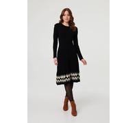 Izabel London Border Print Knee Length Knit Dress - 12 - Black