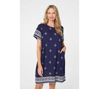 Izabel London Border Print Knee Length Shift Dress In Blue Blue 8