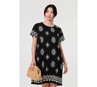 Izabel London Border Print Knee Length Short Dress - M - Black