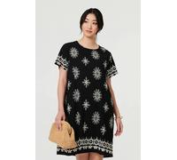 Izabel London Border Print Knee Length Short Dress - M - Black