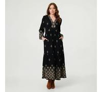Izabel London Border Print Long Sleeve Maxi Dress - 18 - Navy