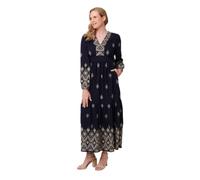 Izabel London Border Print Long Sleeve Maxi Dress for Women UK with a Tiered Shape, a v-Neck and a Relaxed fit. Navy