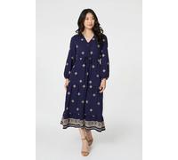Izabel London Border Print Long Sleeve Midi Dress - 12 - Navy