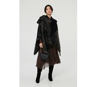 Izabel London Women's Border Print Oversized Poncho in Dark Grey Izabel London Dark Grey One Size
