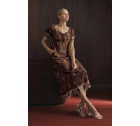 Izabel London Border Print Puff Sleeve Midi Dress In Brown Brown