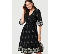 Izabel London Border Print Relaxed Knee Length Dress - 12 - Black