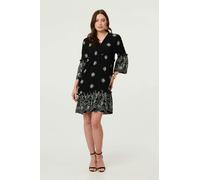 Izabel London Border Print Relaxed Tiered Short Dress - 8 - Black