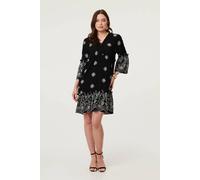 Izabel London Border Print Relaxed Tiered Short Dress - 10 - Black