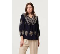 Izabel London Border Print Tie Front Relaxed Blouse In Navy Navy