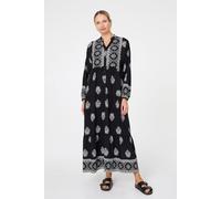 Izabel London Border Print Tier Long Sleeve Maxi Dress In Black Black