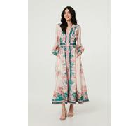 Izabel London Border Print V-Neck Buttoned Maxi Dress - 14 - Green