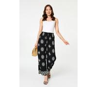 Izabel London Border Print Wide High Waist Trousers - 14 - Black