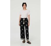Izabel London Border Print Wide Leg Relaxed Trousers - 12 - Black