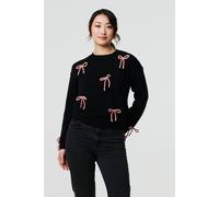 Izabel London Bow Embellished Drop Shoulder Jumper - Black - 8