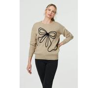 Izabel London Bow Embellished Drop Shoulder Knit Jumper - 12/14 - Beige