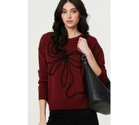 Izabel London Bow Embellished Drop Shoulder Knit Jumper - 12/14 - Burgundy
