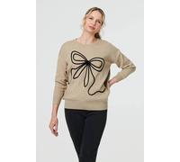 Izabel London Bow Embellished Drop Shoulder Knit Jumper - 12/14 - Beige