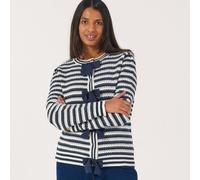 Izabel London Bow Front Cotton Blend Cardigan NAVY AND WHITE SIZE 10