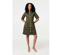 Izabel London Boxy Button Down Shirt Mini Dress - Khaki - 18