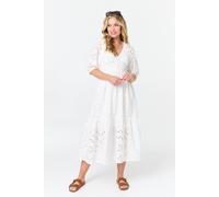 Izabel London Broderie Anglaise 1/2 Sleeve Midi Dress In White White