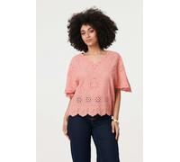 Izabel London Broderie Anglaise Angel Sleeve Blouse - Pink - S/M