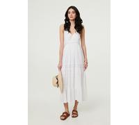 Izabel London Broderie Anglaise Cami Strap Maxi Dress - White - 10