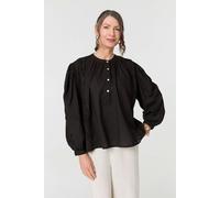 Izabel London Broderie Anglaise Puff Sleeve Blouse - Black - S