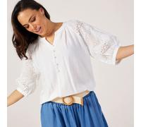 Izabel London Broderie Anglaise Puff Sleeve Blouse BLUE SIZE 10