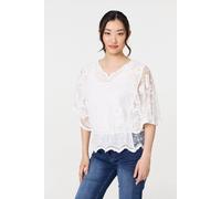 Izabel London Broderie Anglaise Semi Sheer Peplum Top In White White S/M
