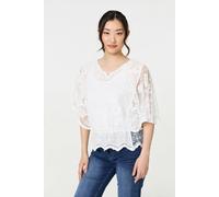 Broderie Anglaise Semi Sheer Peplum Top Izabel London White S/M