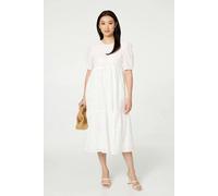 Izabel London Broderie Anglaise Tiered Midi Dress - 18 - White