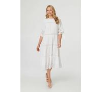 Izabel London Broderie Anglaise Trim Tiered Midi Dress - 16 - White