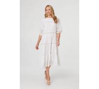 Izabel London Broderie Anglaise Trim Tiered Midi Dress - 8 - White