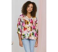 Izabel London Brushstroke Print 3/4 Sleeve Shirt - Pink - 18