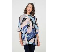 Izabel London Brushstroke Print Collared Relaxed Shirt - Blue - L