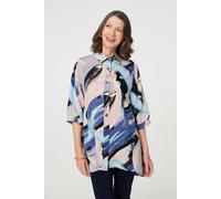 Izabel London Brushstroke Print Collared Relaxed Shirt - Blue - M