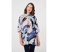 Izabel London Brushstroke Print Collared Relaxed Shirt In Blue Blue M