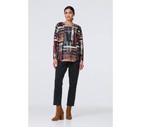 Izabel London Brushstroke Print Curved Hem Long Sleeve Top In Brown Brown 10