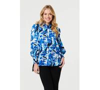 Izabel London Women's Brushstroke Print Long Puff Sleeve Shirt in Blue | Size: 8 Izabel London Blue 8