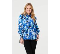 Izabel London Brushstroke Print Long Puff Sleeve Shirt In Blue Blue 8