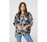 Izabel London Brushstroke Print Oversized Top - Grey - 10