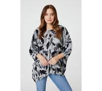 Izabel London Brushstroke Print Oversized Top In Grey Grey 12